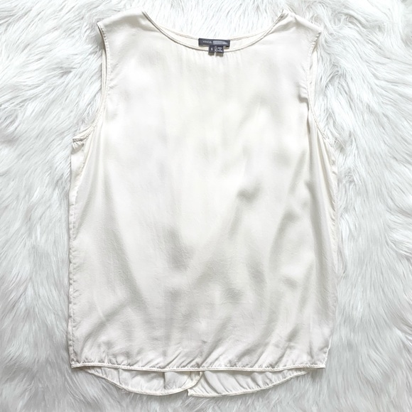 SOLD-Vince Split Back Silk Sleeveless Blouse - Picture 7 of 9